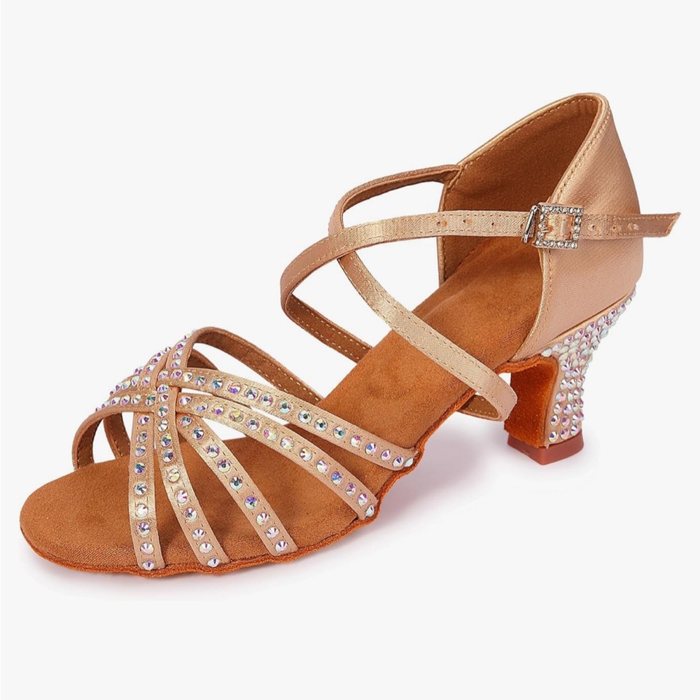 New! Nude Latin Ballroom dance shoes rhinestones 2.3” heel
